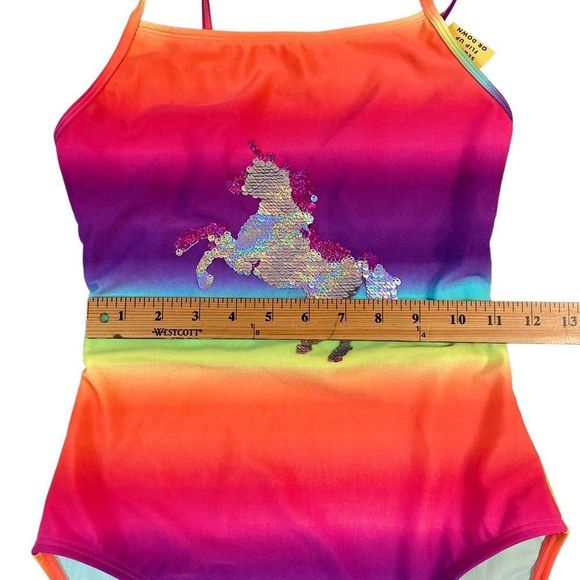 Girls tie dye unicorn full piece swimsuit 14/16 rainbow one piece - Picture 7 of 8